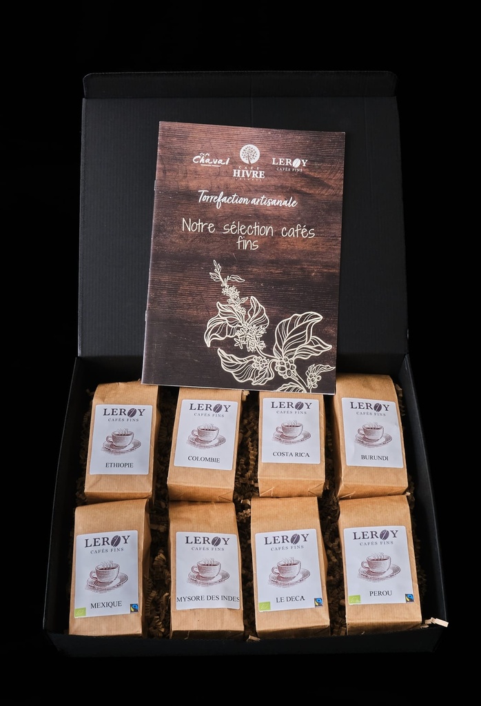 Coffret découverte " les Cafés Fins Leroy " Sélection de 8 Cafés Pure Origine 
